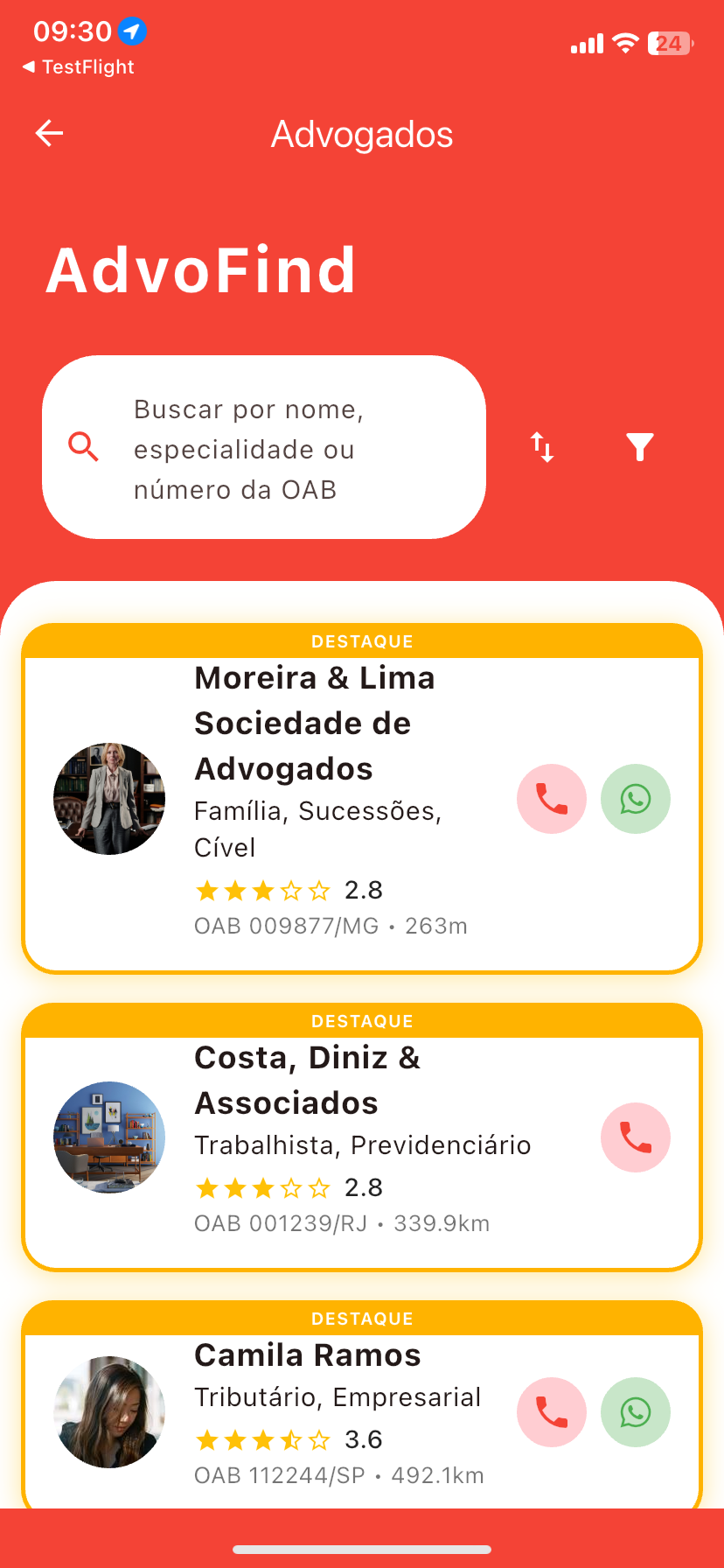 Prévia do app AdvoFind